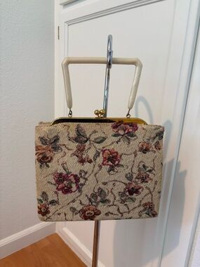 Vintage Floral Tapestry Mini Bag in Beige and Pink